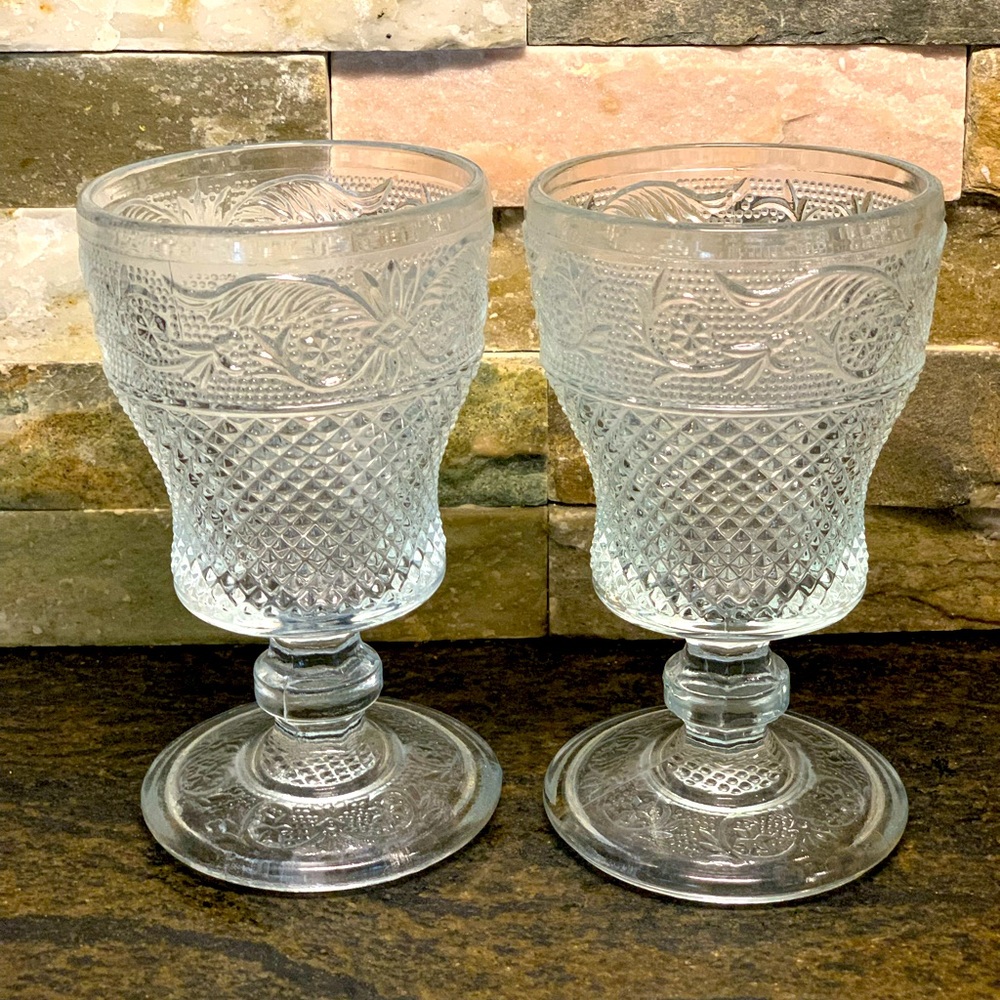 DUNCAN & MILLER | Set of 2 | Sandwich Pressed Glass Goblets